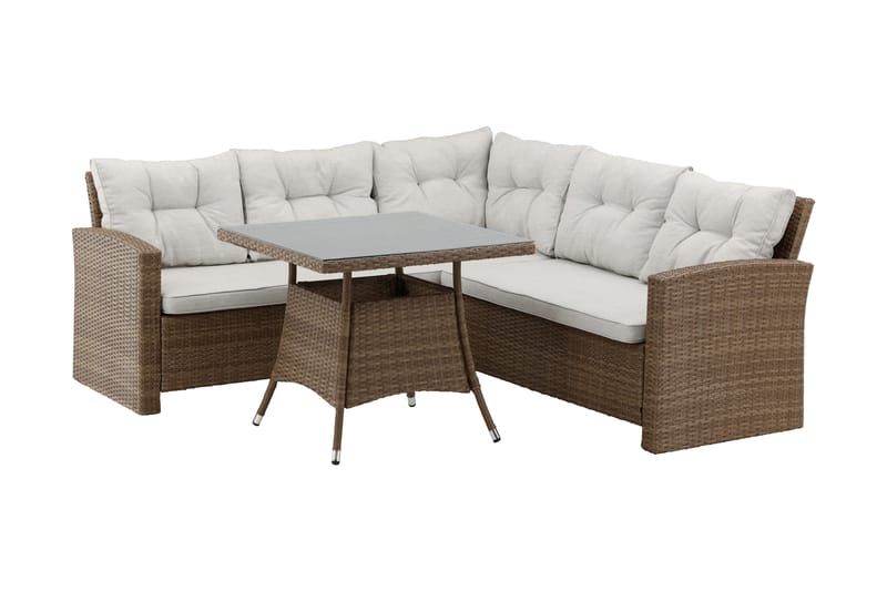 Watford hjørnesofa til udendørs brug med havebord - Brun/natur - Havemøbler - Loungemøbler - Loungesæt