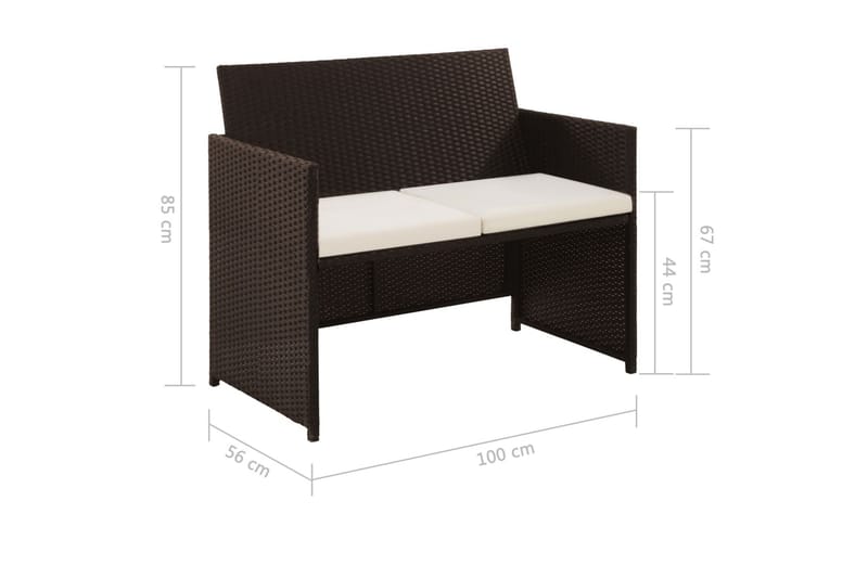 2-Personers Havesofa Med Hynder Brun Polyrattan - Brun - Havemøbler - Loungemøbler - Loungesofaer