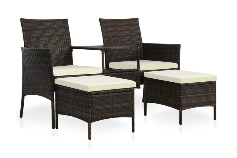 2-Personers Havesofa Med Bord Og Skamler Polyrattan Brun - Brun - Havemøbler - Loungemøbler - Loungesofaer