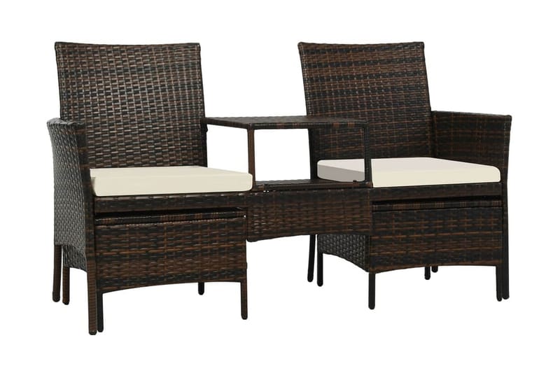 2-Personers Havesofa Med Bord Og Skamler Polyrattan Brun - Brun - Havemøbler - Loungemøbler - Loungesofaer