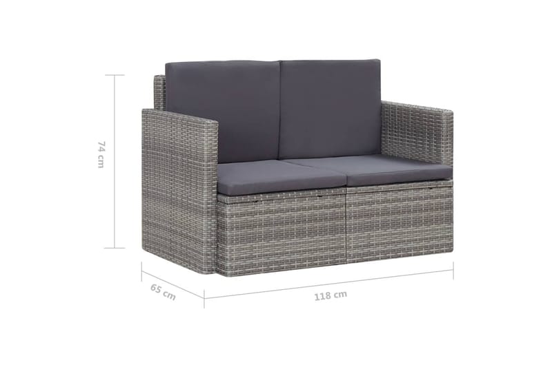 2-Personers Havesofa med Hynder Polyrattan Grå - Grå - Havemøbler - Loungemøbler - Loungesofaer