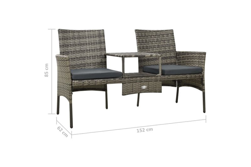 2-personers havesofa med tebord og taburetter polyrattan grå - Grå - Loungesofaer - Altanbænke - Havesofaer & bænke