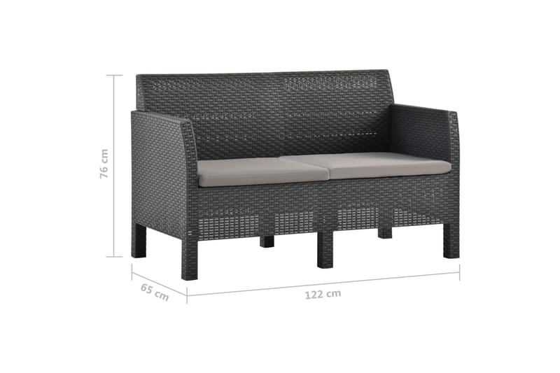 2-pers. havesofa med hynder PP antracitgrå - Antracit - Havemøbler - Loungemøbler - Loungesofaer
