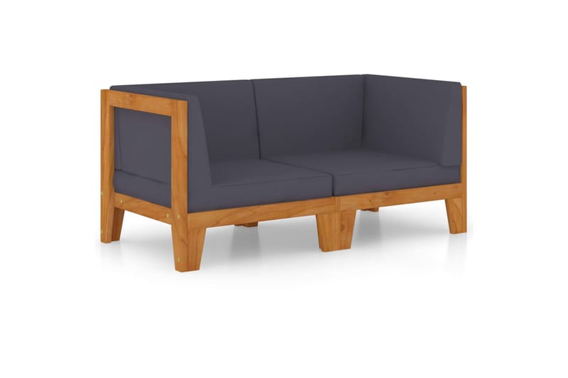 2-personers sofa med mørkegrå hynder massivt akacietræ - Brun - Loungesofaer - Havesofaer & bænke