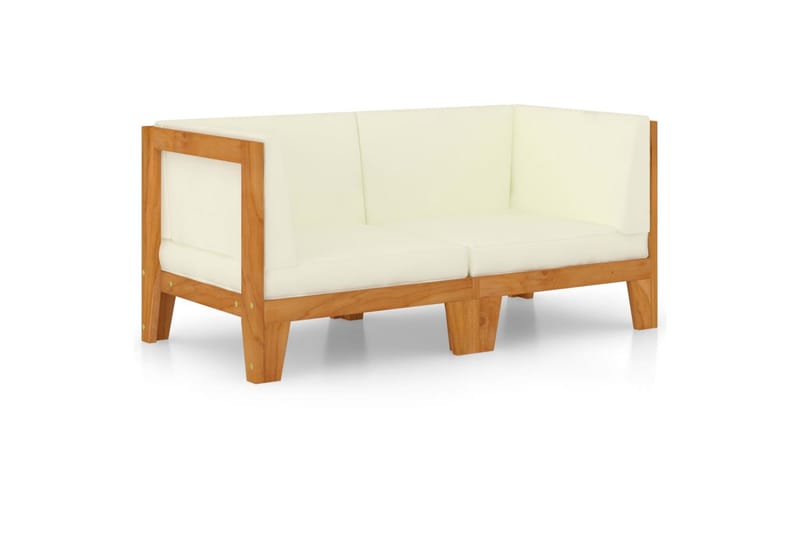 2-personers sofa med cremehvide hynder massivt akacietræ - Brun - Loungesofaer - Havesofaer & bænke
