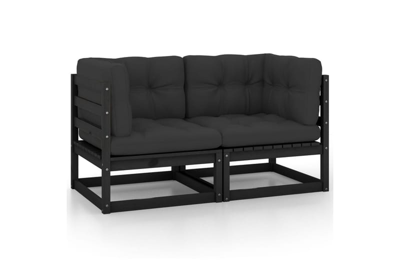 2-personers havesofa med hynder massivt fyrretræ sort - Sort - Havemøbler - Loungemøbler - Loungesofaer