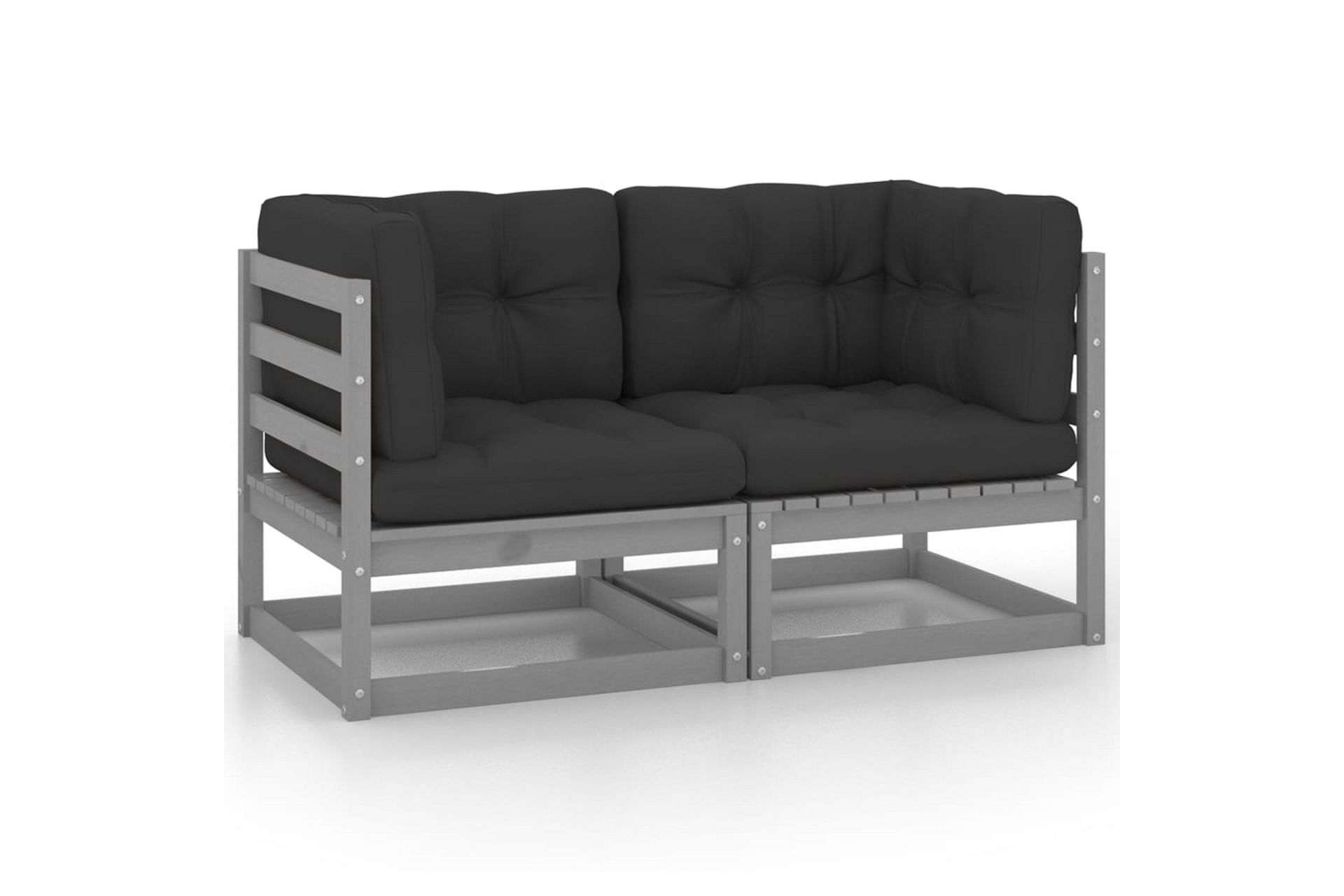 2-personers havesofa med hynder massivt fyrretræ grå - Grå - Havemøbler - Loungemøbler - Loungesofaer