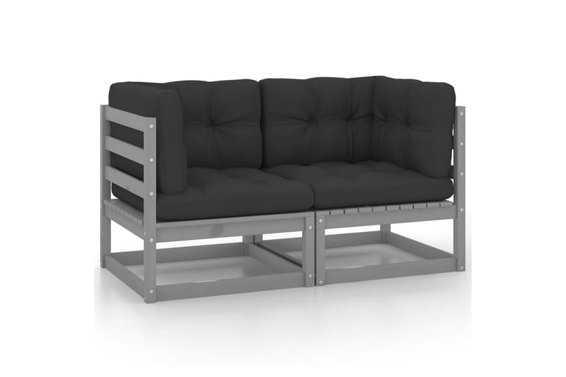 2-personers havesofa med hynder massivt fyrretræ grå - Grå - Havemøbler - Loungemøbler - Loungesofaer