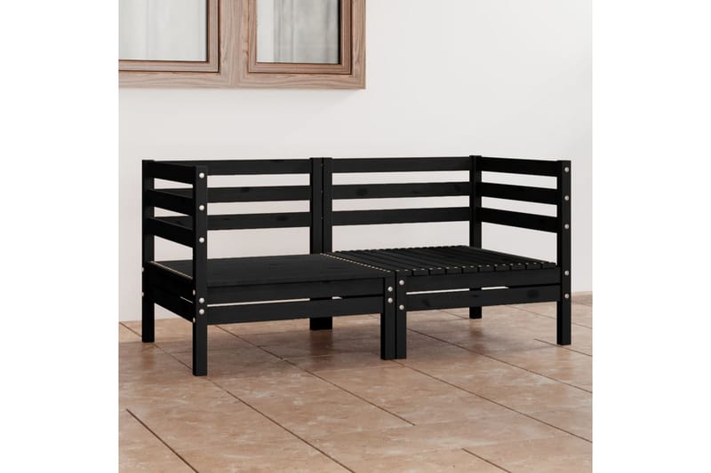 2-personers havesofa massivt fyrretræ sort - Sort - Havemøbler - Loungemøbler - Loungesofaer