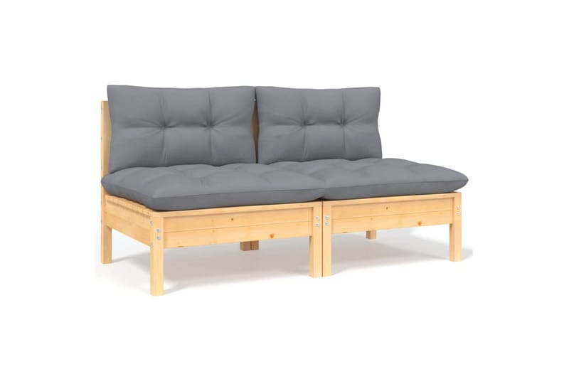2-personers havesofa med grå hynder massivt fyrretræ - Brun - Havemøbler - Loungemøbler - Loungesofaer