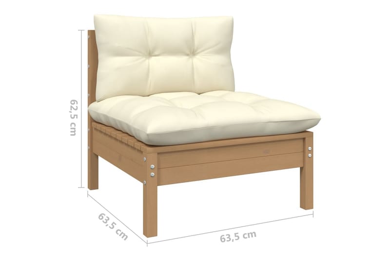 2-personers havesofa med cremefarvede hynder massivt fyrretr - Brun - Havemøbler - Loungemøbler - Loungesofaer