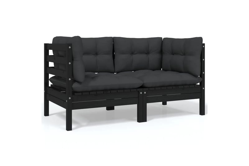 2-personers havesofa med hynder sort massivt fyrretræ - Sort - Havemøbler - Loungemøbler - Loungesofaer