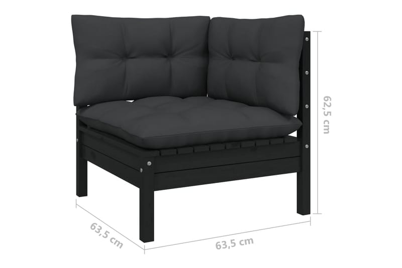 2-personers havesofa med antracitgrå hynder massivt fyrretræ - Sort - Havemøbler - Loungemøbler - Loungesofaer