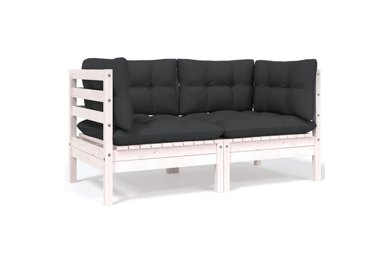 2-personers havesofa med hynder Hvid massivt fyrretræ - Hvid - Havemøbler - Loungemøbler - Loungesofaer