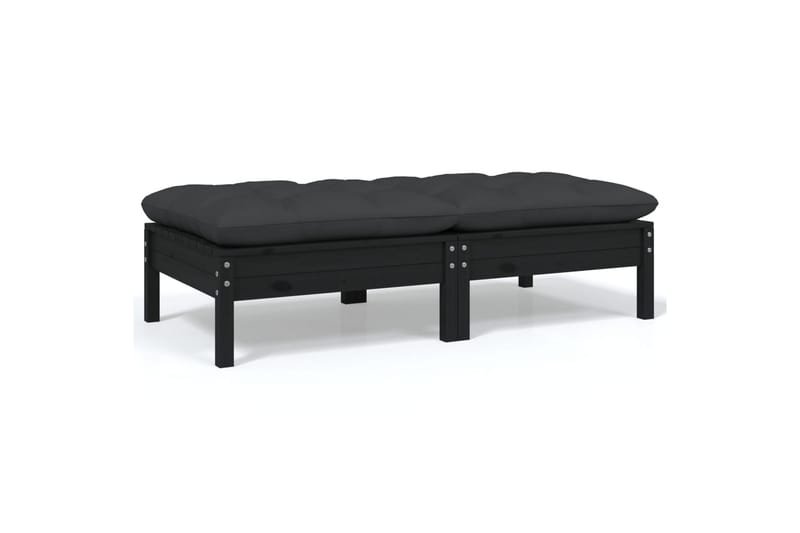 2-personers havesofa med hynder massivt fyrretræ sort - Sort - Havemøbler - Loungemøbler - Loungesofaer