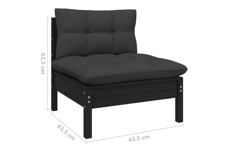 2-personers havesofa med antracitgrå hynder massivt fyrretræ - Sort - Havemøbler - Loungemøbler - Loungesofaer