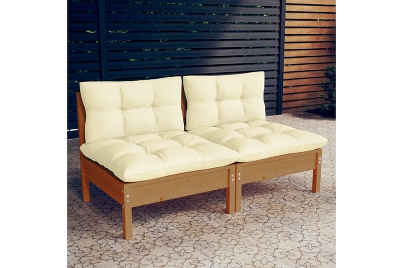 2-personers havesofa med cremefarvede hynder massivt fyrretr - Brun - Havemøbler - Loungemøbler - Loungesofaer