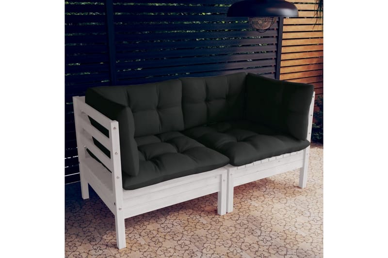 2-personers havesofa med antracitgrå hynder massivt fyrretræ - Hvid - Havemøbler - Loungemøbler - Loungesofaer