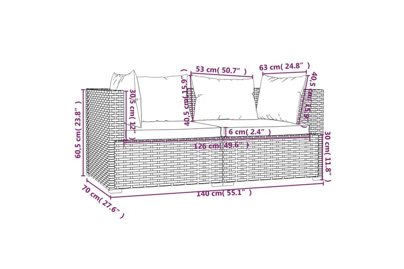 2-personers sofa med hynder polyrattan grå - Grå - Loungesofaer - Havesofaer & bænke