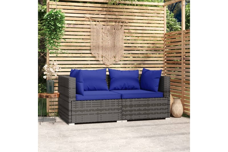 2-personers sofa med hynder polyrattan grå - Grå - Havemøbler - Loungemøbler - Loungesofaer