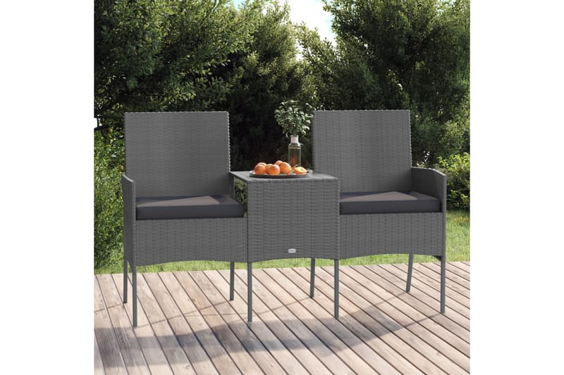 2-personers havestol med tebord polyrattan antracitgrå - Antracit - Havemøbler - Loungemøbler - Loungesofaer