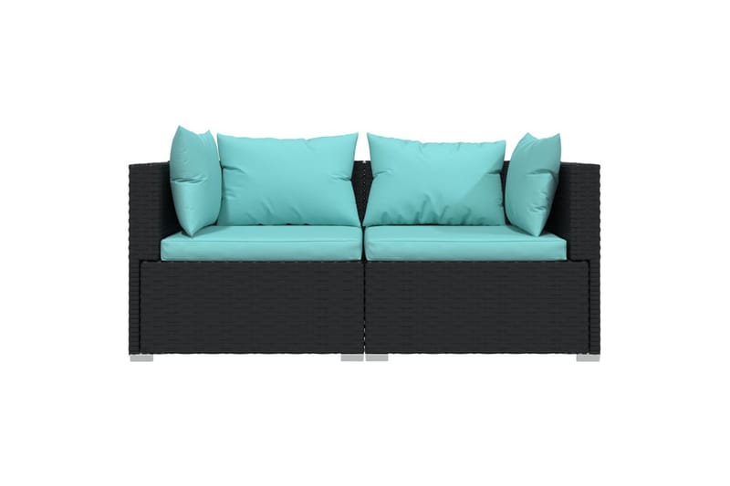 2-personers sofa med hynder polyrattan sort - Sort - Havemøbler - Loungemøbler - Loungesofaer