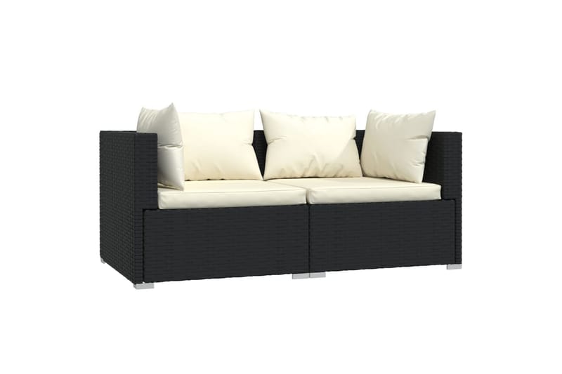 2-personers sofa med hynder polyrattan sort - Sort - Havemøbler - Loungemøbler - Loungesofaer