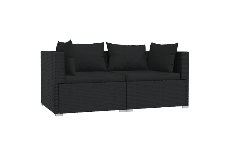 2-personers sofa med hynder polyrattan sort - Sort - Havemøbler - Loungemøbler - Loungesofaer