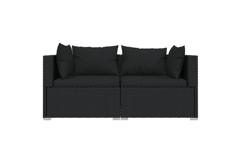 2-personers sofa med hynder polyrattan sort - Sort - Havemøbler - Loungemøbler - Loungesofaer