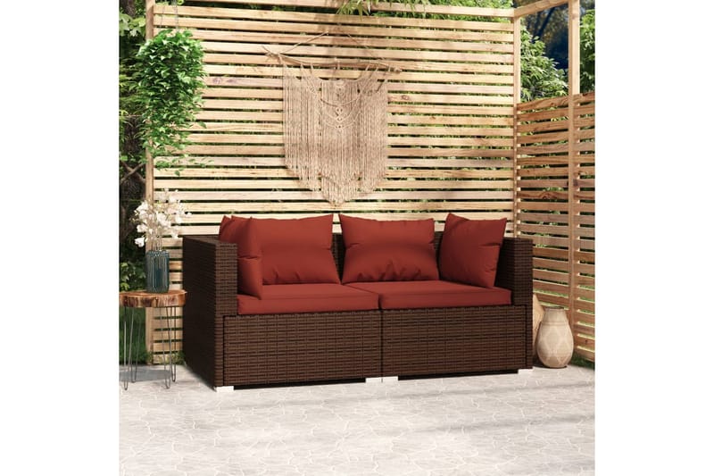 2-personers sofa med hynder polyrattan brun - Brun - Havemøbler - Loungemøbler - Loungesofaer