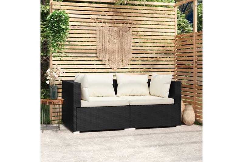 2-personers sofa med hynder polyrattan sort - Sort - Havemøbler - Loungemøbler - Loungesofaer