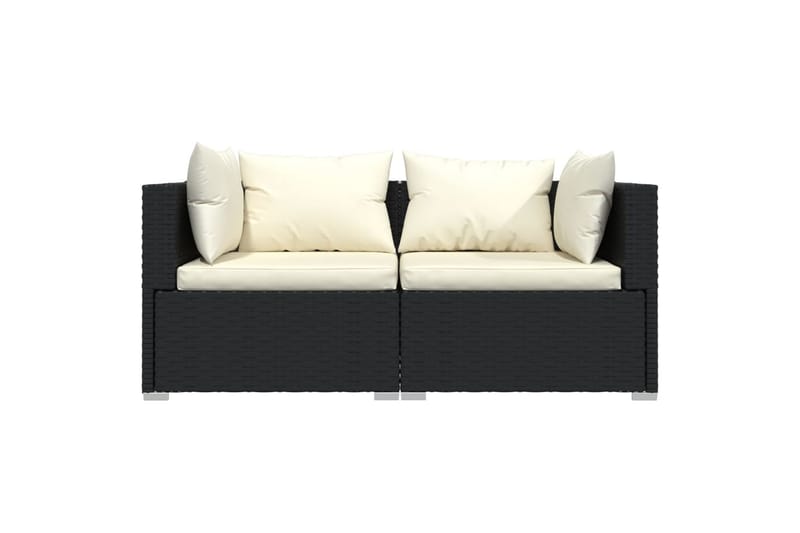 2-personers sofa med hynder polyrattan sort - Sort - Havemøbler - Loungemøbler - Loungesofaer