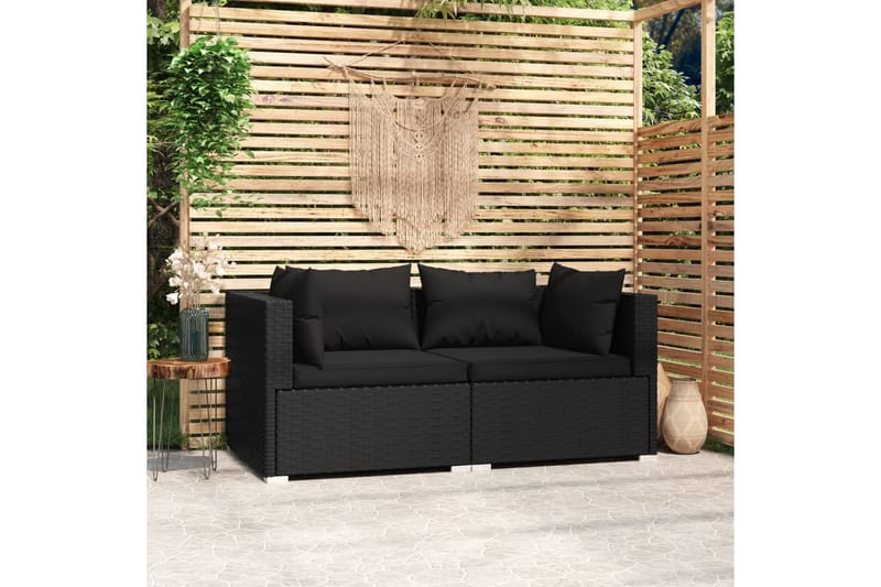 2-personers sofa med hynder polyrattan sort - Sort - Havemøbler - Loungemøbler - Loungesofaer