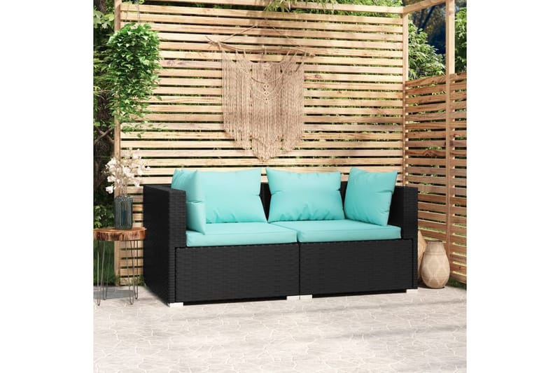 2-personers sofa med hynder polyrattan sort - Sort - Havemøbler - Loungemøbler - Loungesofaer