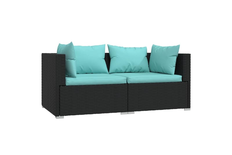 2-personers sofa med hynder polyrattan sort - Sort - Havemøbler - Loungemøbler - Loungesofaer