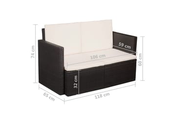 2-Personers Havesofa Med Hynder Brun Polyrattan - Brun - Havemøbler - Loungemøbler - Loungesofaer