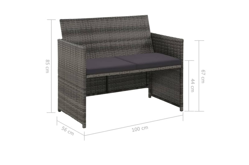 2-Personers Havesofa Med Hynder Grå Polyrattan - Grå - Havemøbler - Loungemøbler - Loungesofaer