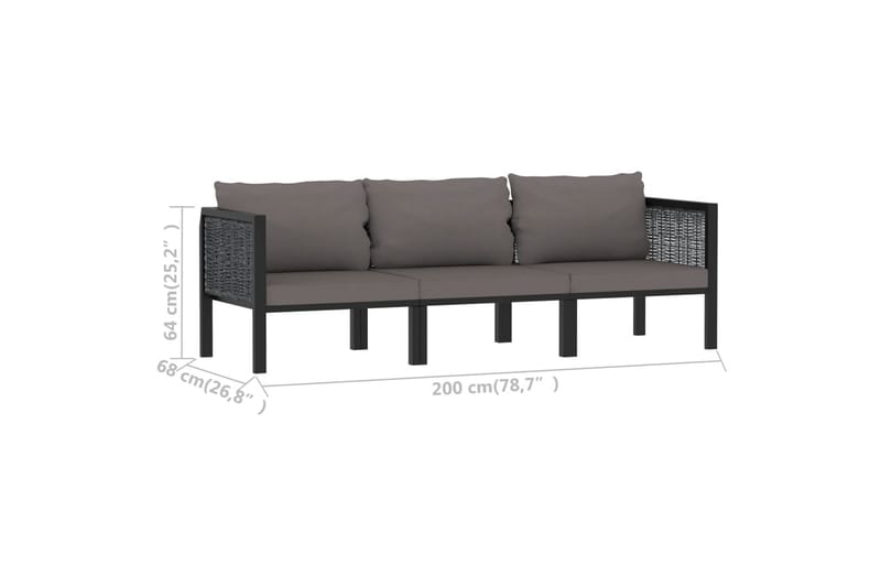 3-Personers Sofa Med Hynder Polyrattan Antracitgrå - Havemøbler - Loungemøbler - Loungesofaer