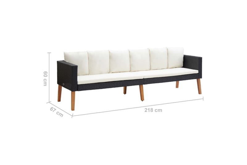 3-personers havesofa med hynder polyrattan sort - Sort - Havemøbler - Loungemøbler - Loungesofaer