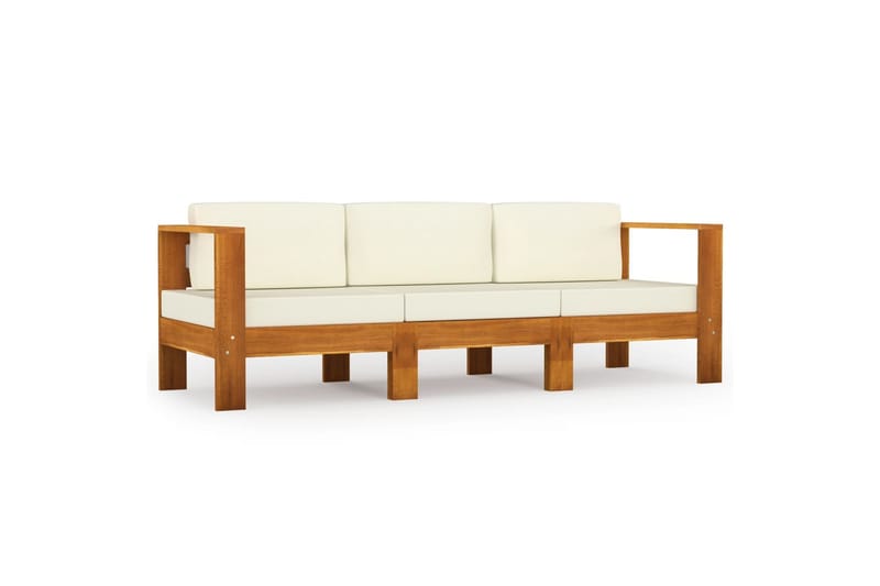 3-personers havesofa med cremehvide hynder massivt akacietræ - Brun - Havemøbler - Loungemøbler - Loungesofaer