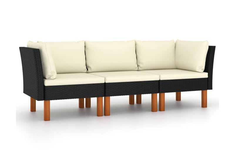 3-personers havesofa med hynder polyrattan sort - Havemøbler - Loungemøbler - Loungesofaer