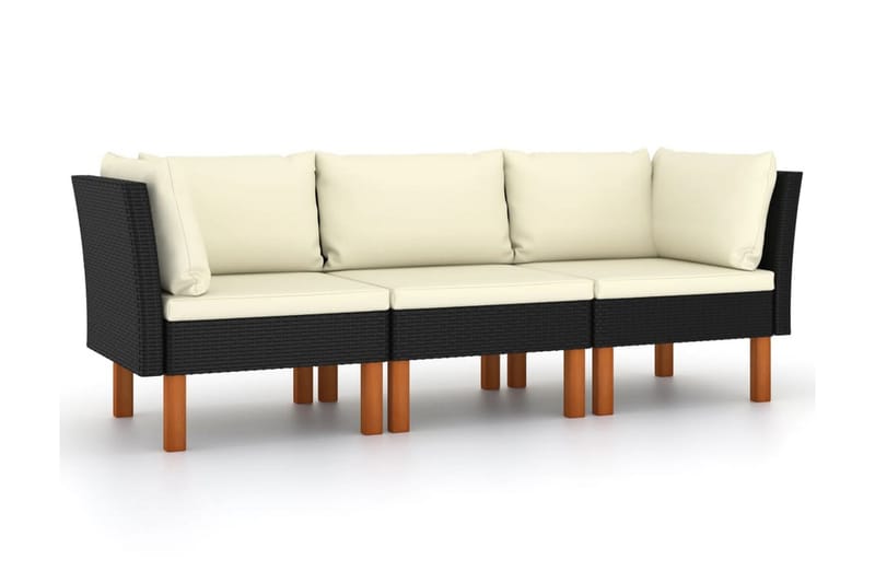 3-personers havesofa med hynder polyrattan sort - Loungesofaer - Havesofaer & bænke