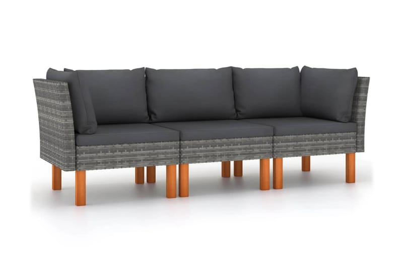 3-personers havesofa med hynder polyrattan grå - Grå - Havemøbler - Loungemøbler - Loungesofaer