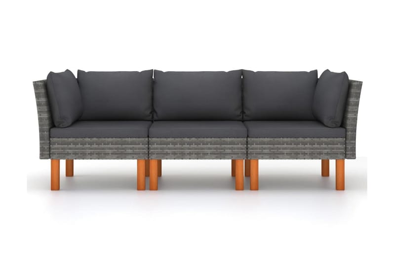 3-personers havesofa med hynder polyrattan grå - Grå - Havemøbler - Loungemøbler - Loungesofaer