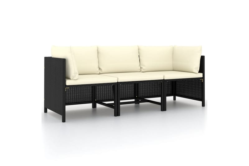 3-personers havesofa med hynder polyrattan sort - Loungesofaer - Havesofaer & bænke