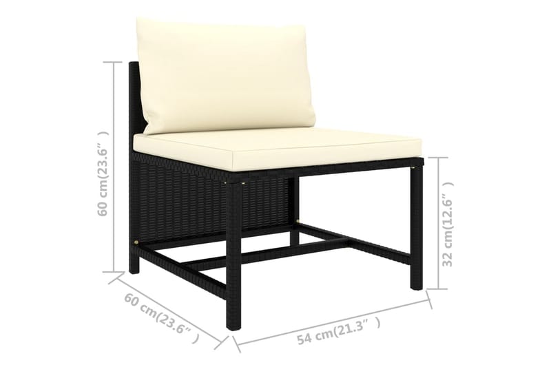 3-personers havesofa med hynder polyrattan sort - Havemøbler - Loungemøbler - Loungesofaer