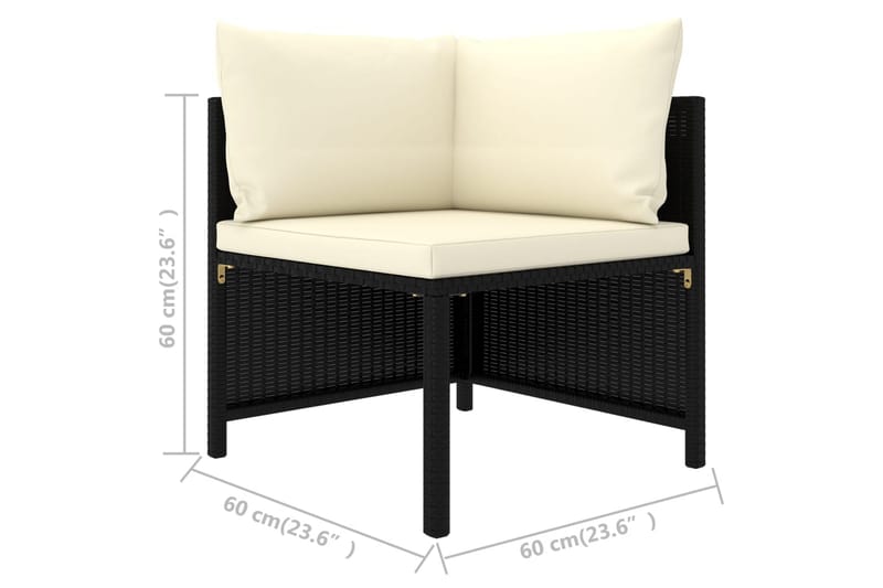 3-personers havesofa med hynder polyrattan sort - Havemøbler - Loungemøbler - Loungesofaer