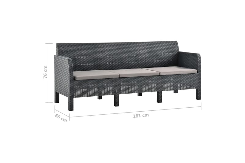 3-pers. havesofa med hynder PP antracitgrå - Antracit - Havemøbler - Loungemøbler - Loungesofaer