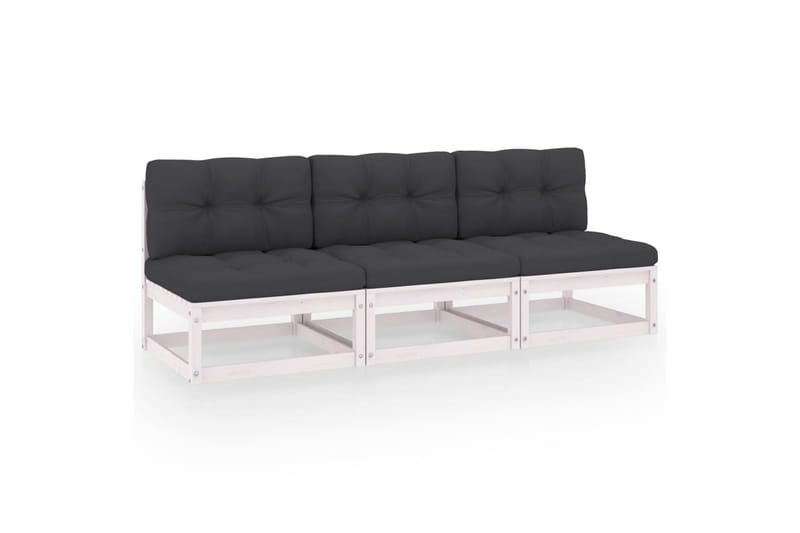 3-personers sofa med hynder massivt fyrretræ - Hvid - Havemøbler - Loungemøbler - Loungesofaer