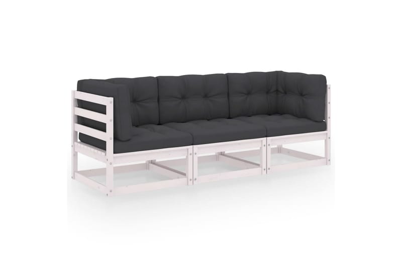 3-personers sofa med hynder massivt fyrretræ - Hvid - Havemøbler - Loungemøbler - Loungesofaer